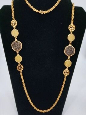 Vintage 1974 Sarah Coventry Taste of Honey Collection 36"L Goldtone Necklace MCM